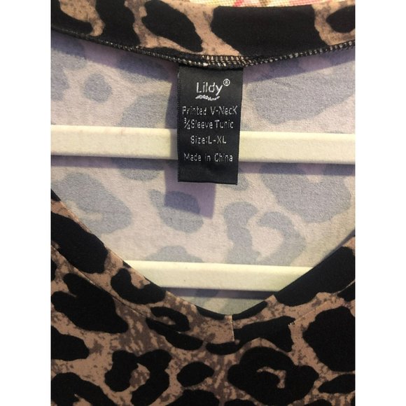 Lildy Animal Print V-Neck 3/4 Sleeve Tunic sz L-XL - Picture 2 of 5